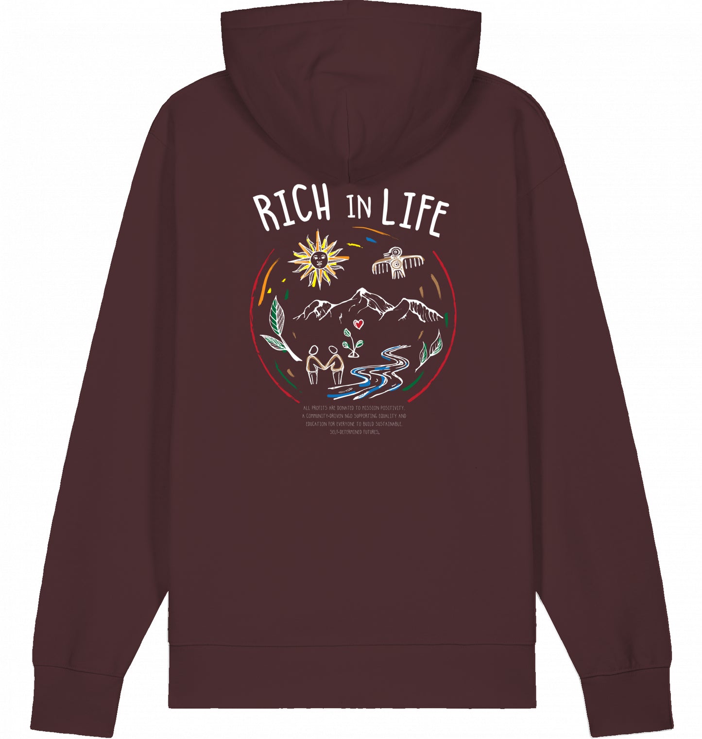 RICH IN LIFE Organic Hoodie Red Brown