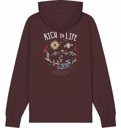 RICH IN LIFE Organic Hoodie Red Brown