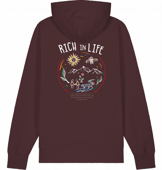 RICH IN LIFE Organic Hoodie Red Brown